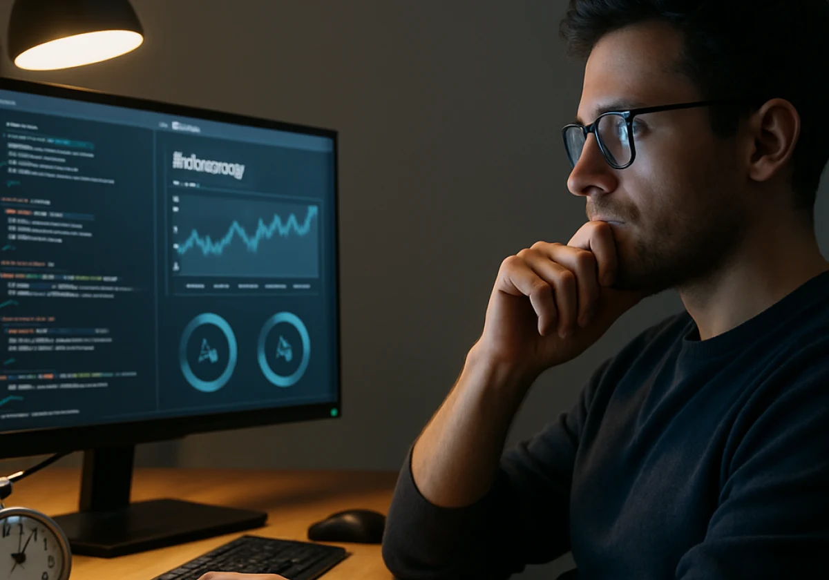 Web developer at their desk leaning back in their chair